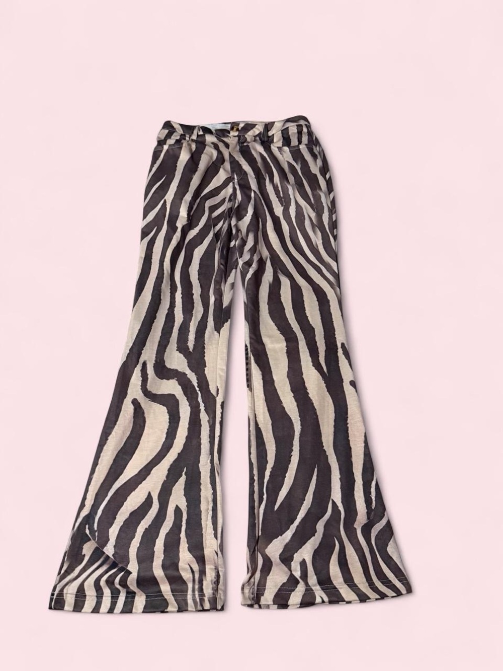 Zebra Print Flare Pants - Black & Cream